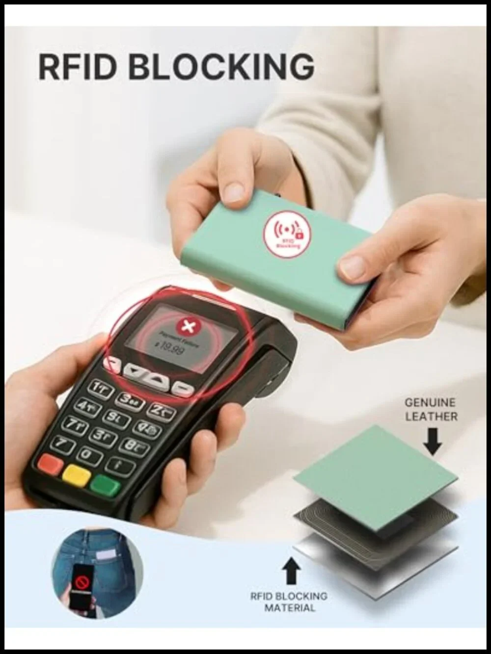Genuine Leather RFID Blocking Pop Up Card Holder - Slim Minimalist Wallet